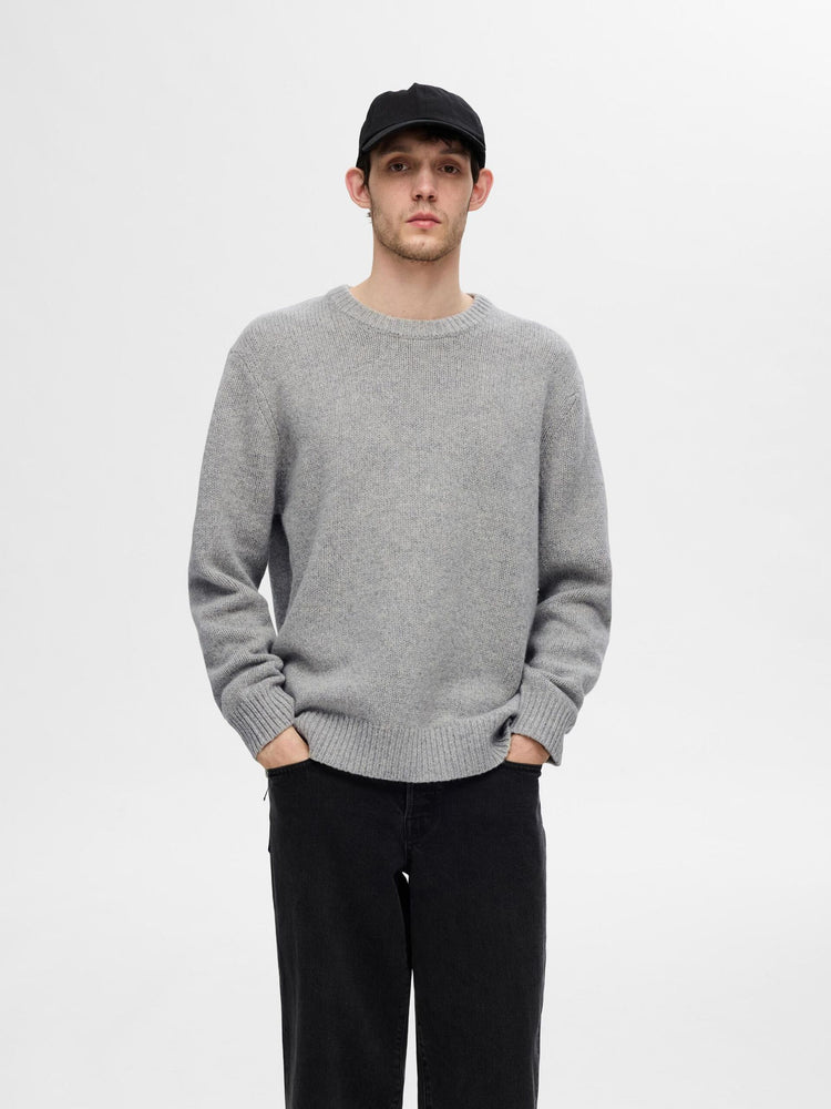Selectedhomme slhcody knit relaxed crew neck noos light grey melange