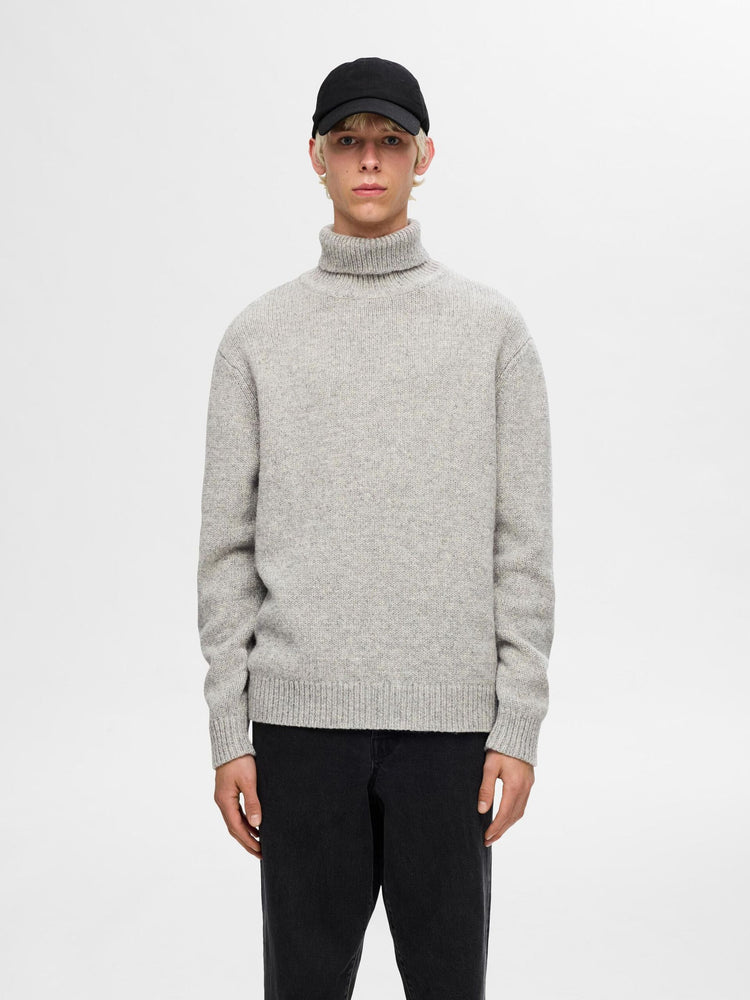 Selectedhomme slhcody knit relaxed roll neck light grey melange