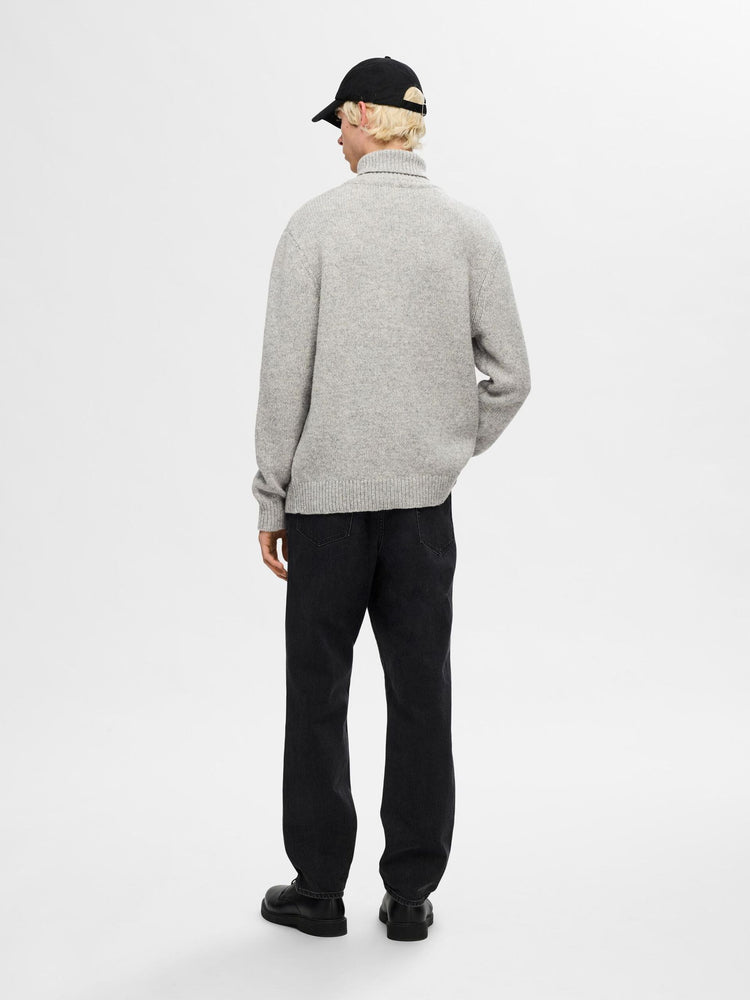 Selectedhomme slhcody knit relaxed roll neck light grey melange