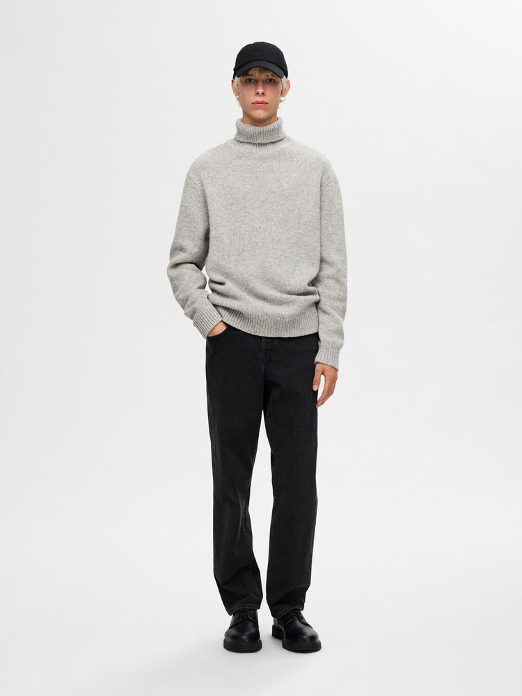 Selectedhomme slhcody knit relaxed roll neck light grey melange