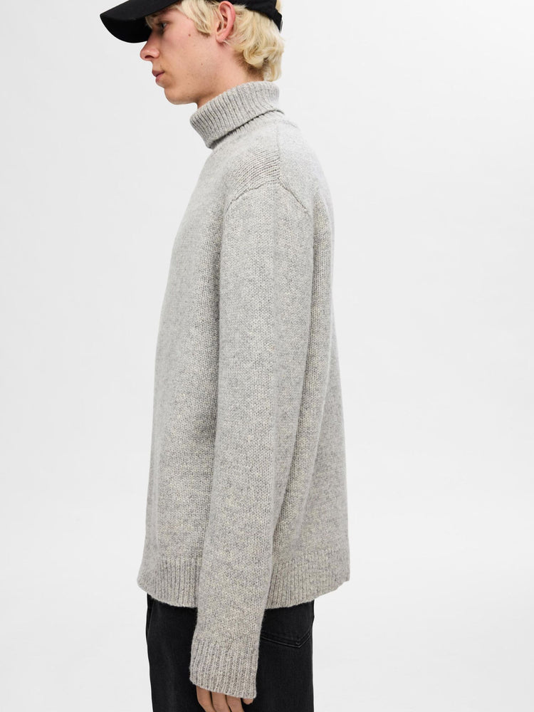 Selectedhomme slhcody knit relaxed roll neck light grey melange