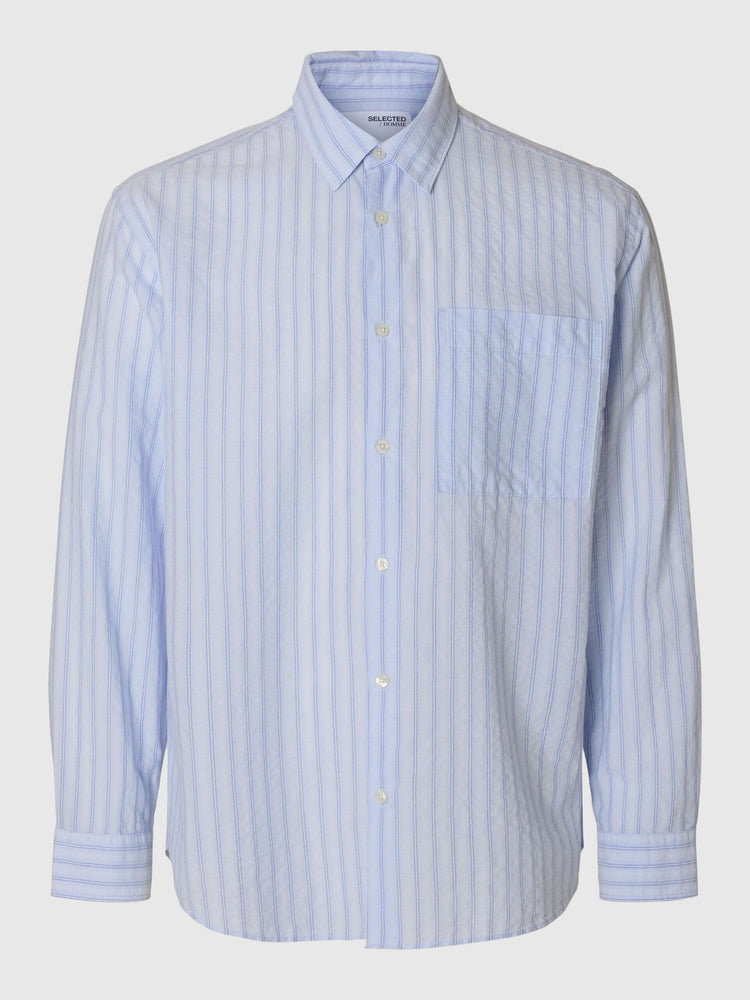 Selectedhomme slhrelaxwilfred seersucker shirt cashmere blue