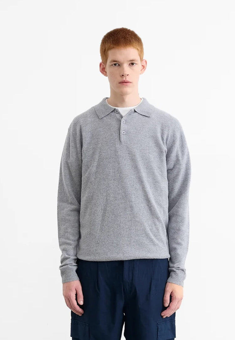 Edmmond wool polo plain grey melange