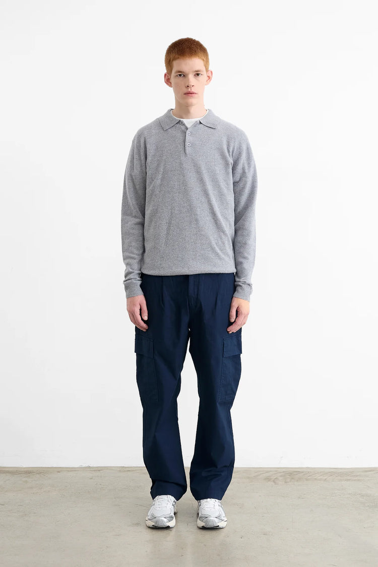 Edmmond wool polo plain grey melange