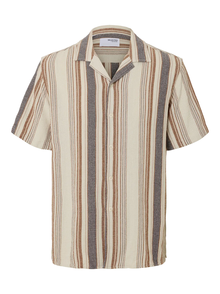 Selectedhomme slhrelax-sal shirt resort egret multi stripe