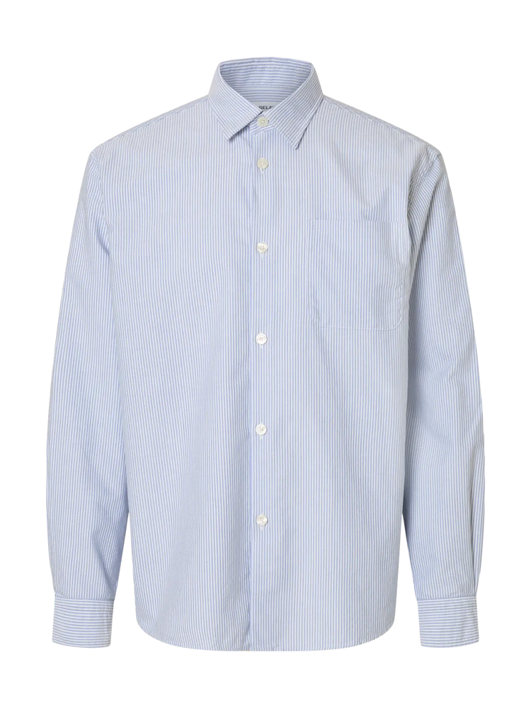 Selectedhomme slhrlxjim ox stripe shirt white blue + black