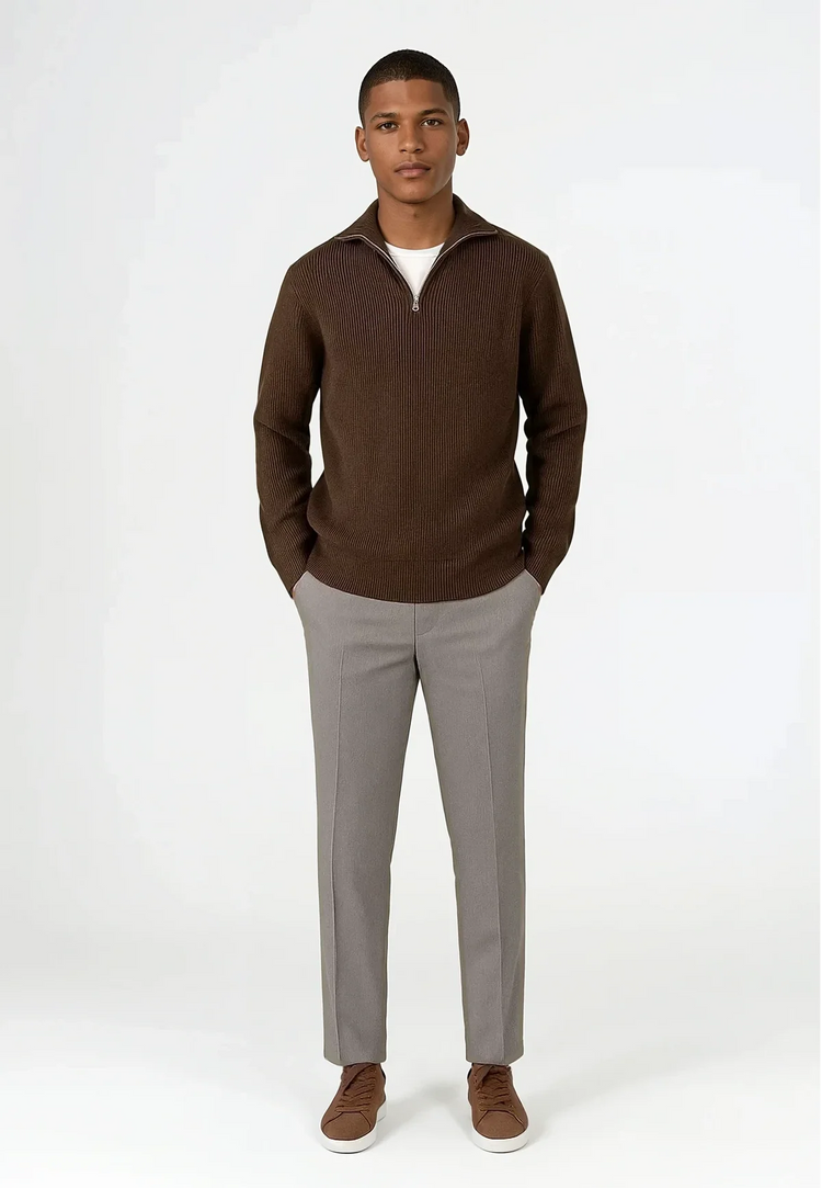 Ciszere reuben knitted half zip mocha brown
