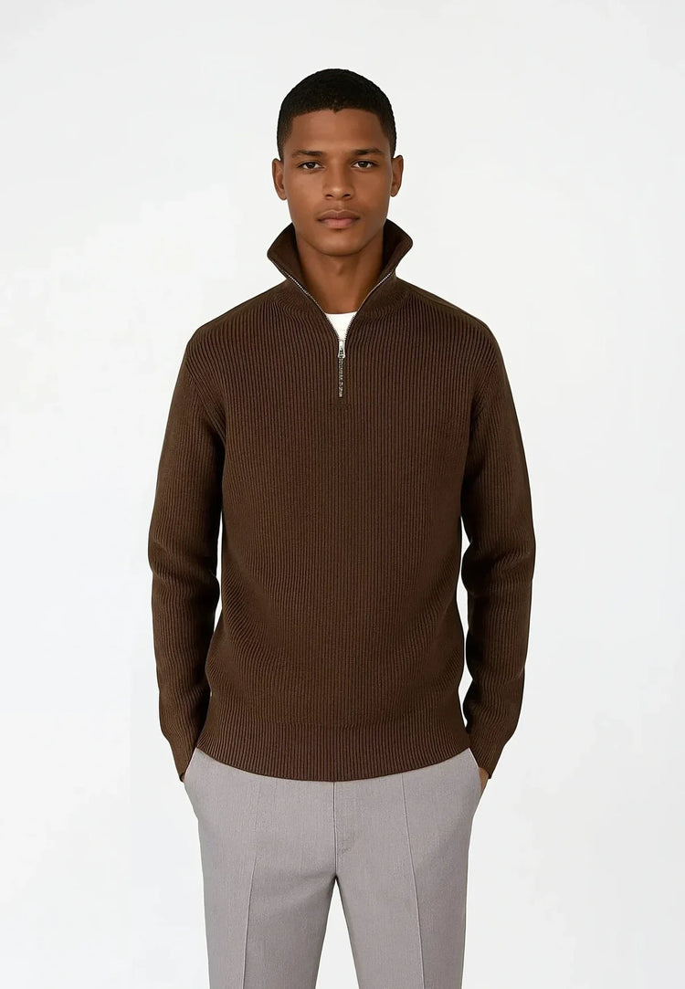Ciszere reuben knitted half zip mocha brown
