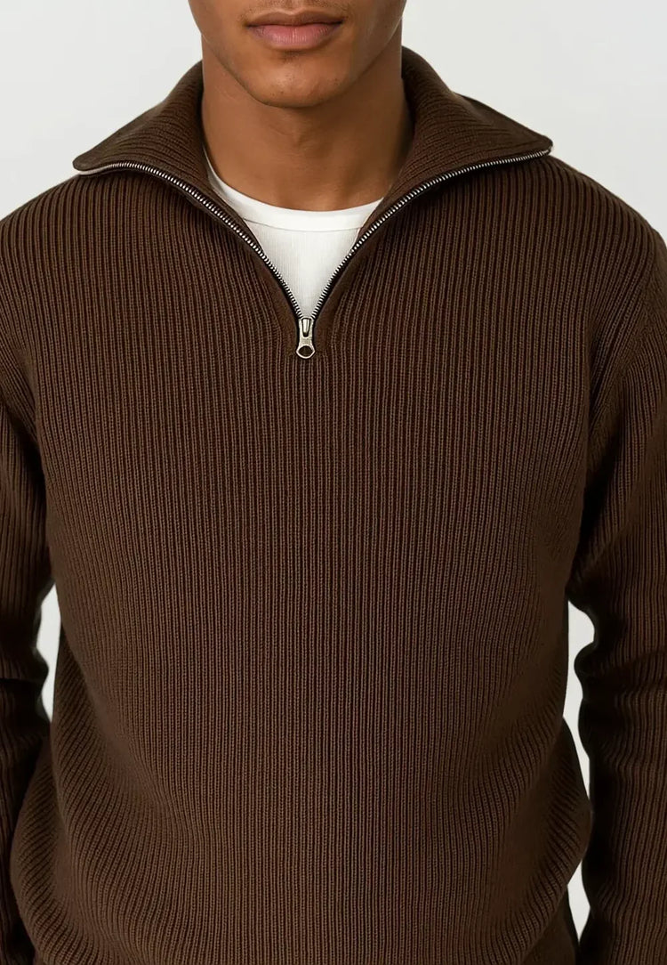 Ciszere reuben knitted half zip mocha brown