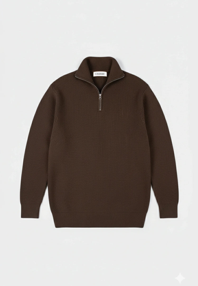 Ciszere reuben knitted half zip mocha brown
