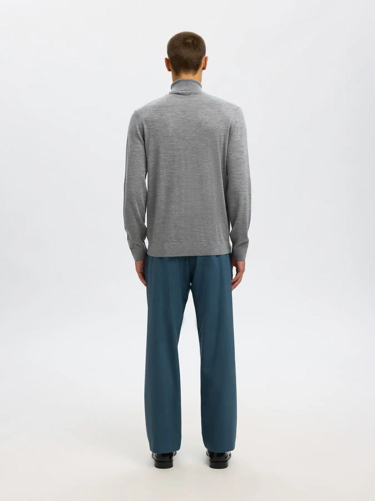 Selectedhomme slhtray knit merino roll neck medium grey melange