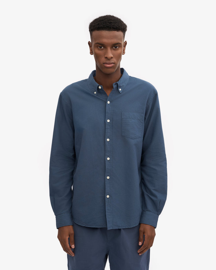 Colorful standard organic button down shirt cs4002 petrol blue