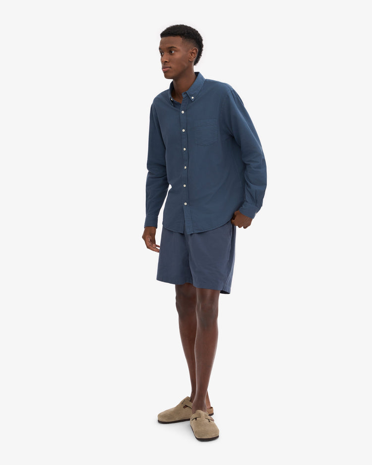 Colorful standard organic button down shirt cs4002 petrol blue