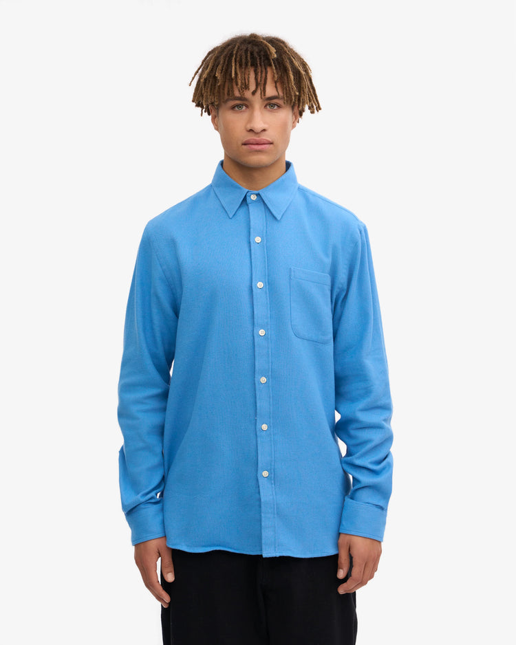 Colorful standard organic flannel shirt pacific blue