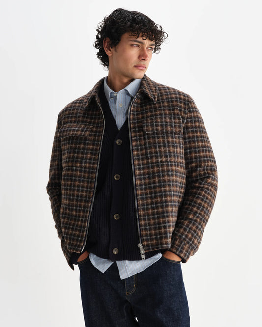 Wax london osier navy and brown drawn check jacket