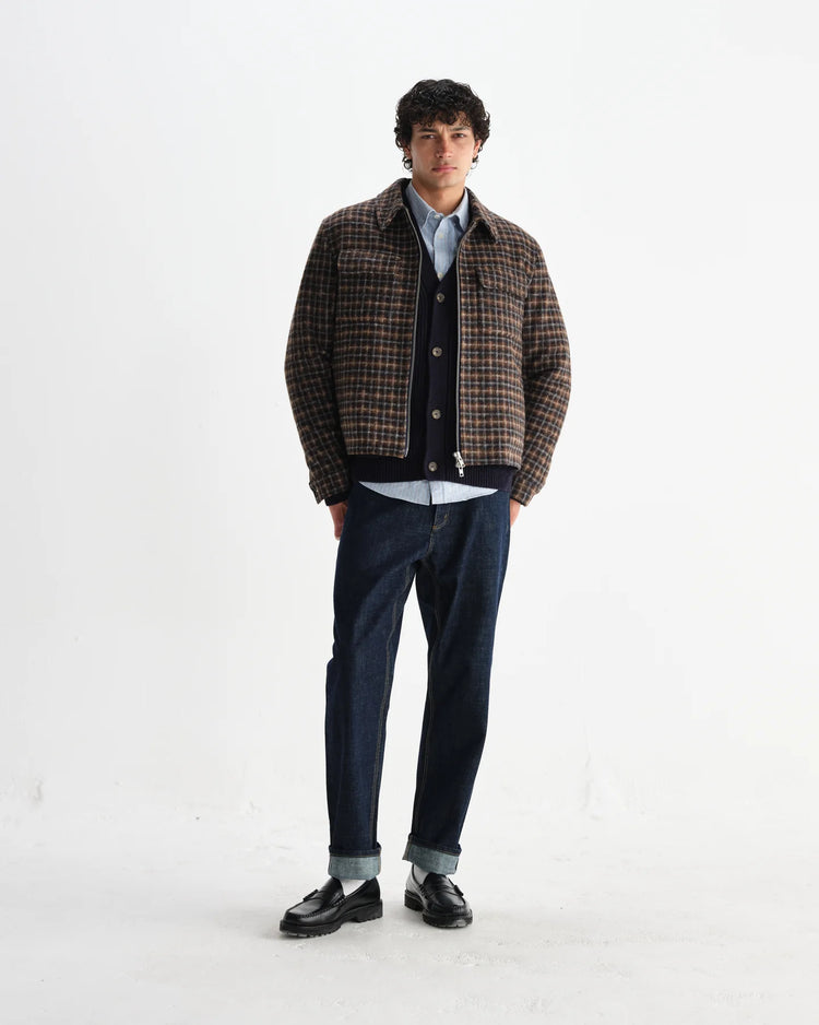 Wax london osier navy and brown drawn check jacket