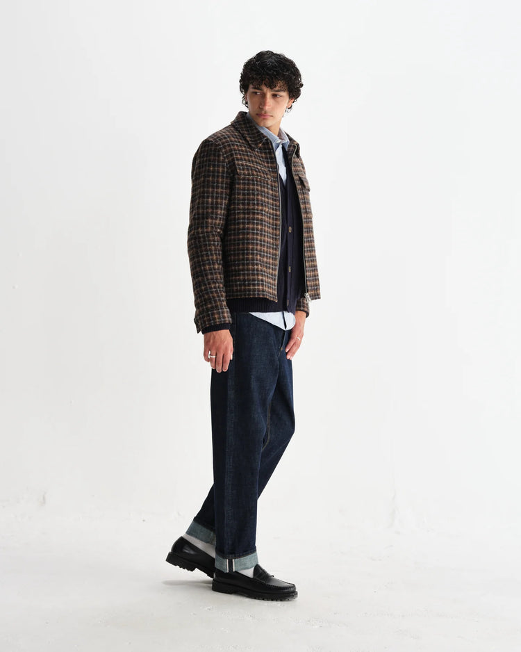 Wax london osier navy and brown drawn check jacket