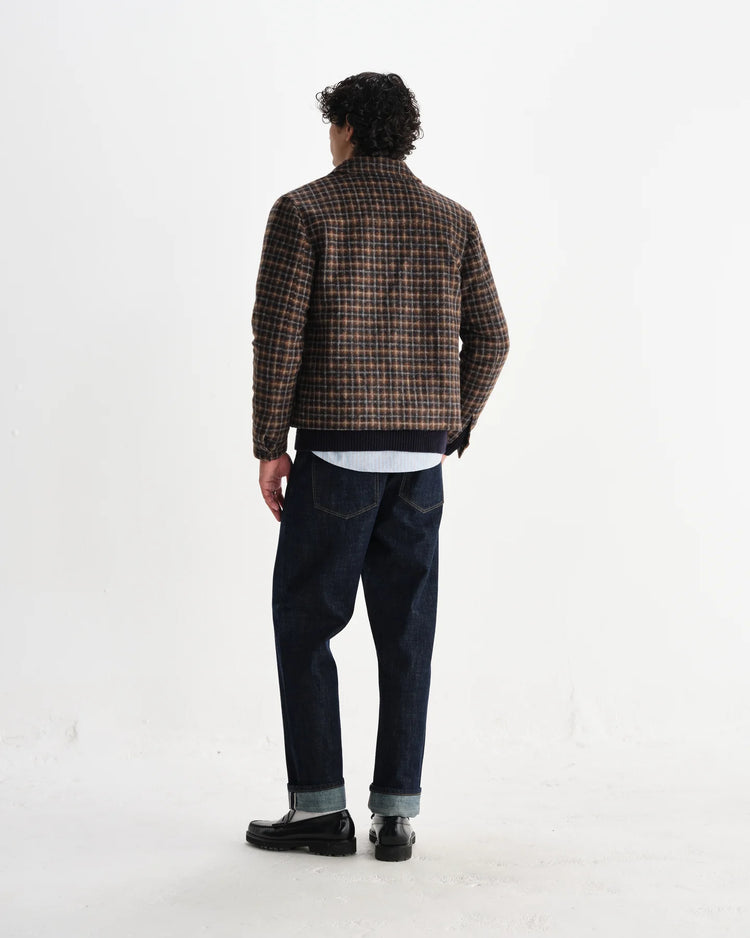 Wax london osier navy and brown drawn check jacket