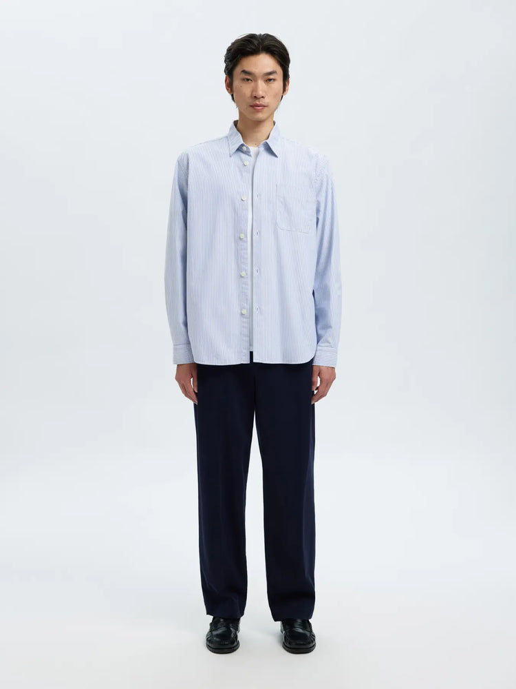 Selectedhomme slhrlxjim ox stripe shirt white blue + black