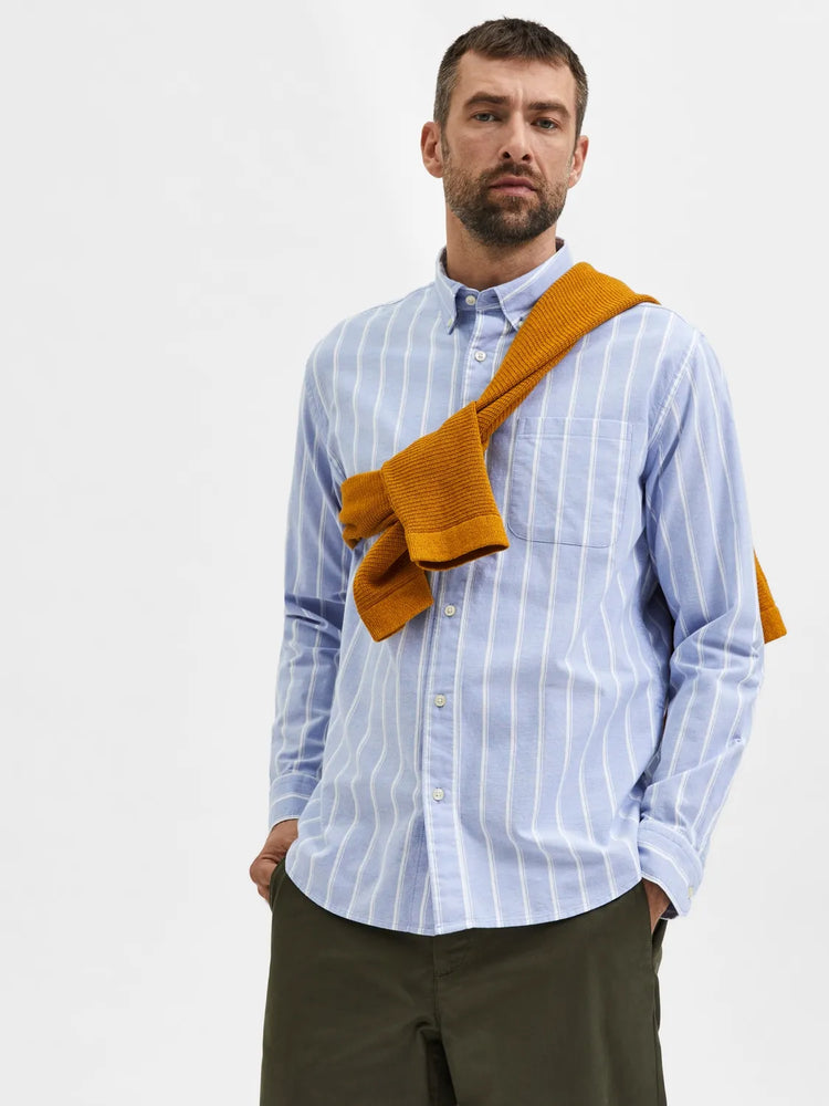 Selectedhomme slhregrick-ox shirt light blue big stripe
