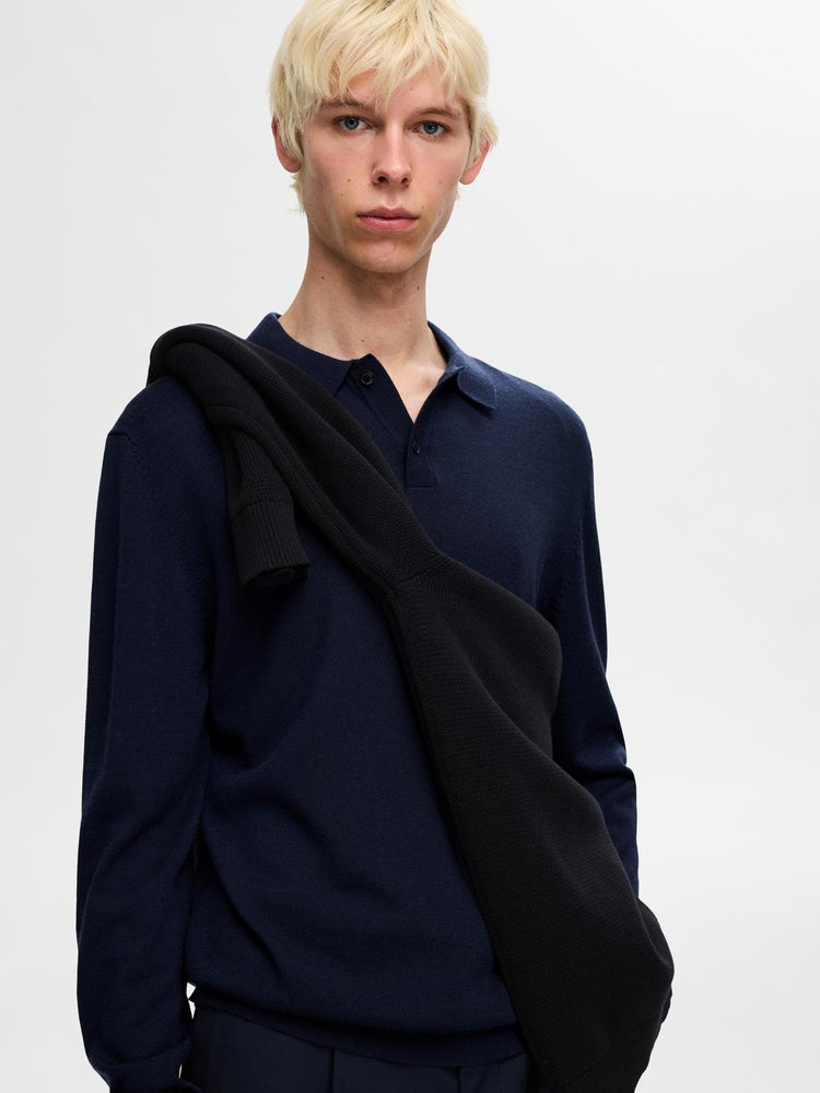 Selectedhomme tray knit merino polo noos navy blazer