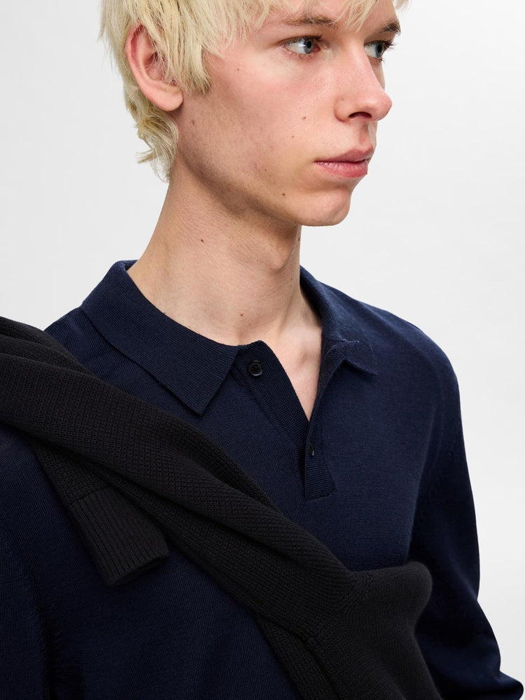 Selectedhomme tray knit merino polo noos navy blazer