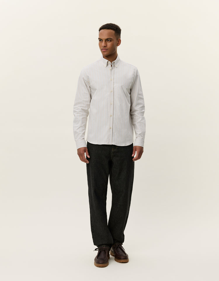 Les deux konrad striped oxford shirt light sand
