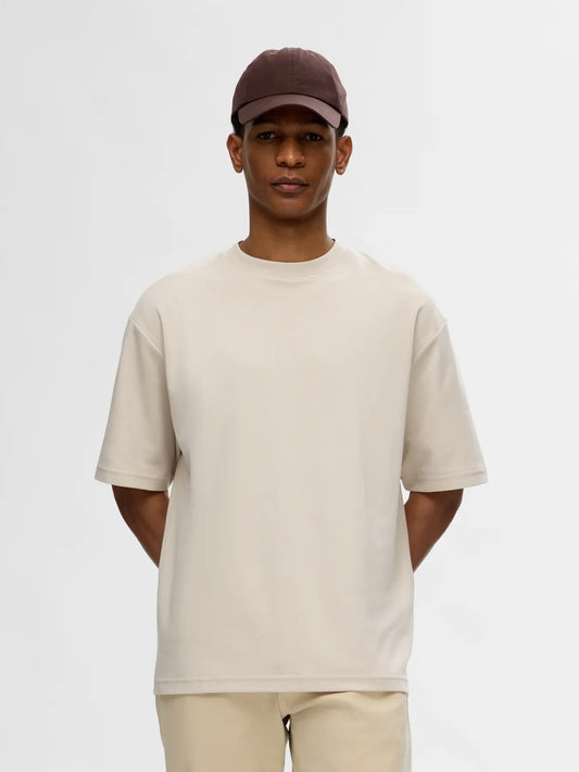 Selectedhomme slhlooseoscar ss o-neck tee noos oatmeal