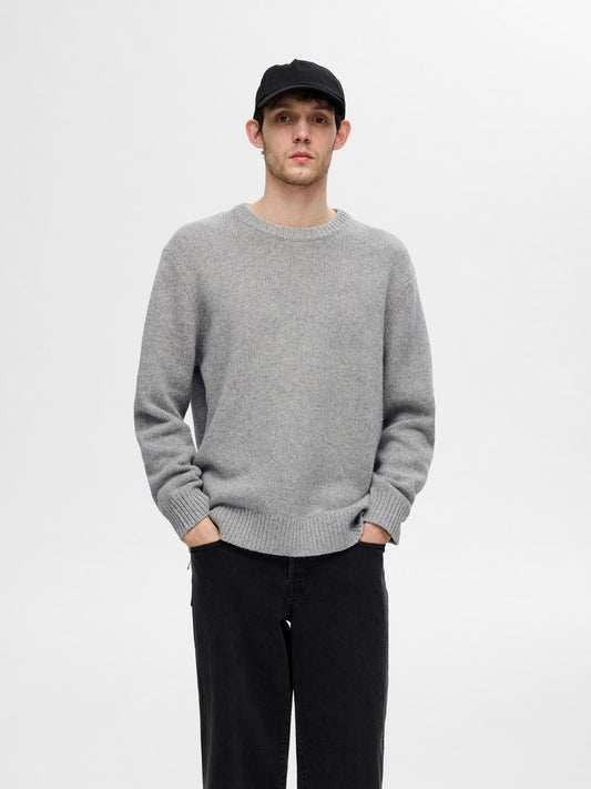 Selectedhomme slhcody knit relaxed crew neck noos light grey melange