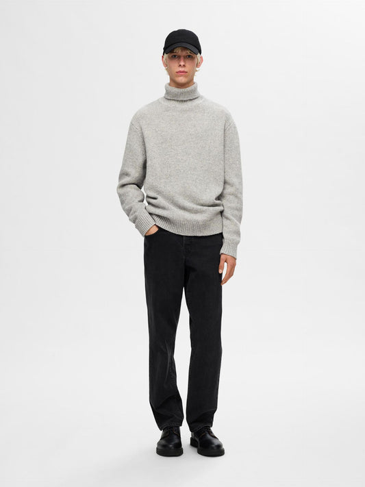 Selectedhomme slhcody knit relaxed roll neck light grey melange
