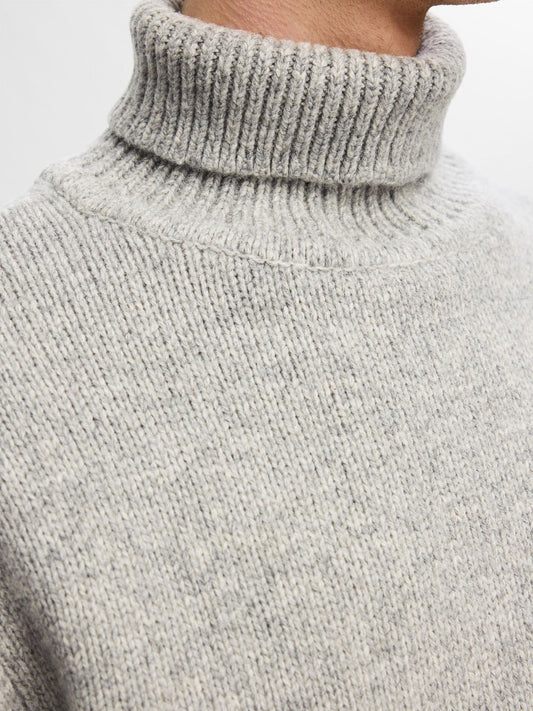 Selectedhomme slhcody knit relaxed roll neck light grey melange