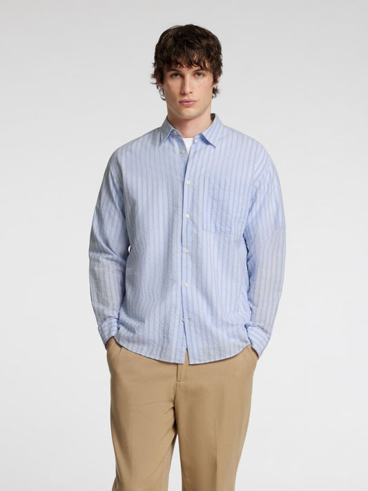 Selectedhomme slhrelaxwilfred seersucker shirt cashmere blue