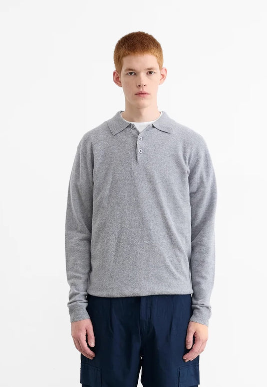 Edmmond wool polo plain grey melange