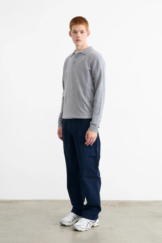Edmmond wool polo plain grey melange
