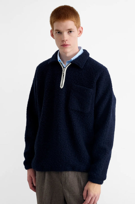 Edmmond unconventional zip polo plain navy