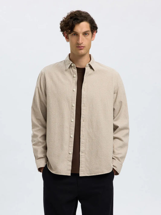 Selectedhomme slhregnoah brushed twist shirt egret