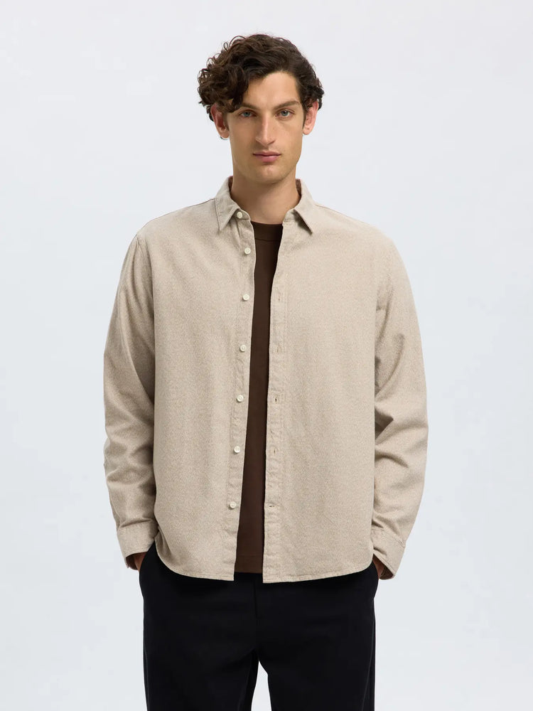 Selectedhomme slhregnoah brushed twist shirt egret