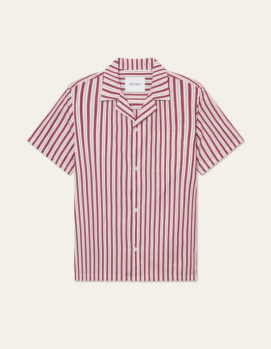 Les deux klark stripe poplin ss shirt beet red white
