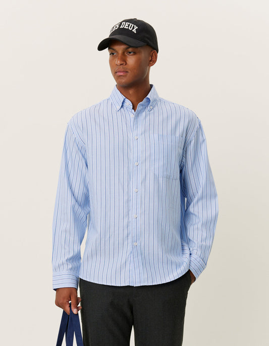 Les deux kolton herringbone poplin shirt white bel air blue