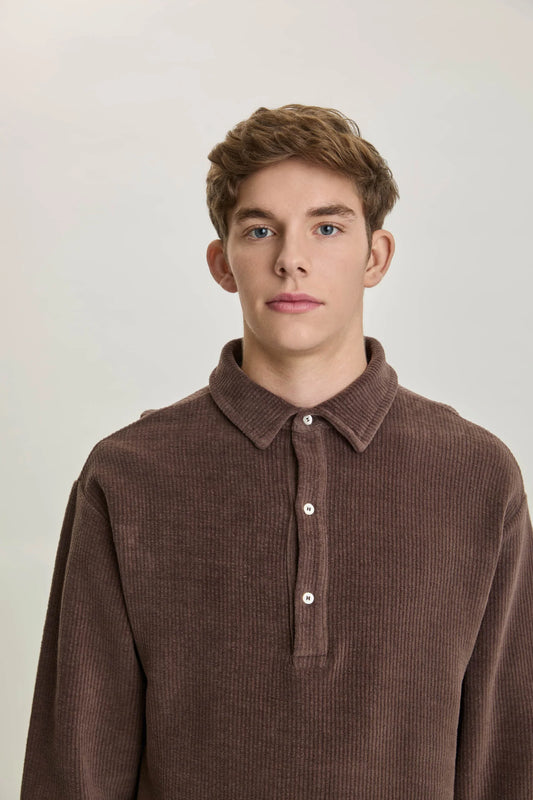 La paz mesquita long sleeve polo ribbed brown