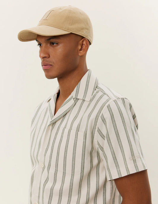 Les deux lawson stripe ss shirt ivory chive green
