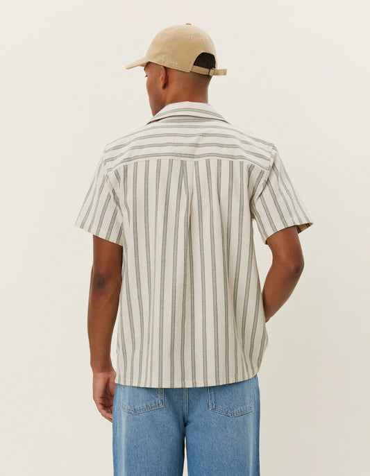 Les deux lawson stripe ss shirt ivory chive green