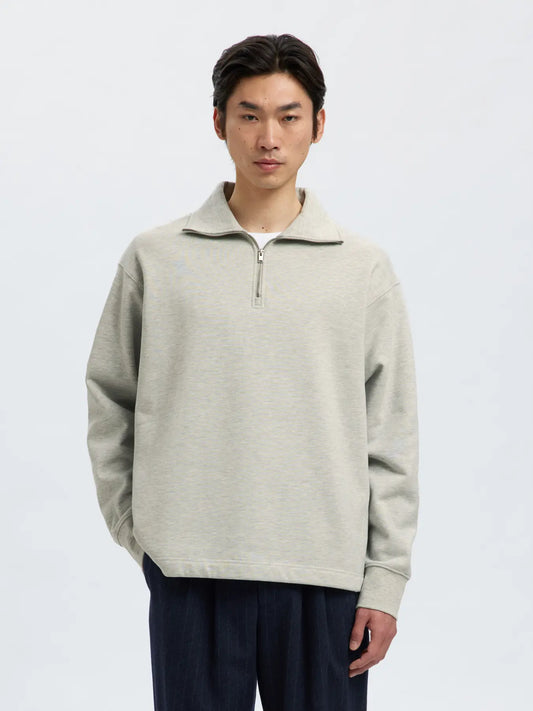 Selectedhomme slhrelaxaron half zip sweat light grey melange