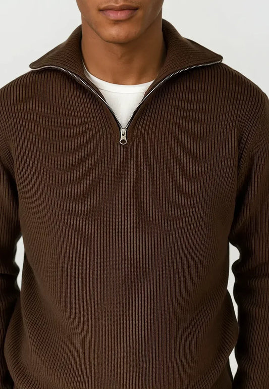 Ciszere reuben knitted half zip mocha brown