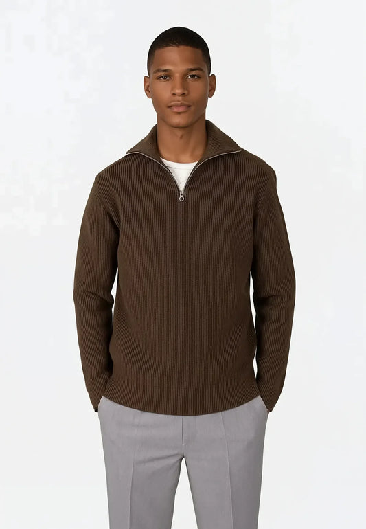 Ciszere reuben knitted half zip mocha brown