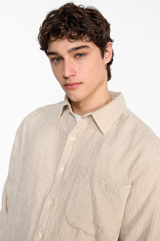 Edmmond snap shirt stripes plain beige