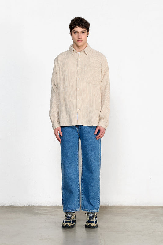 Edmmond snap shirt stripes plain beige