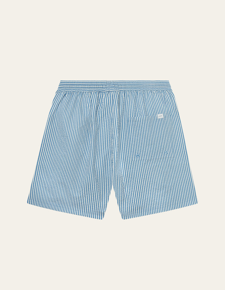 Les deux stan stripe seersucker swim shorts washed denim blue light ivory