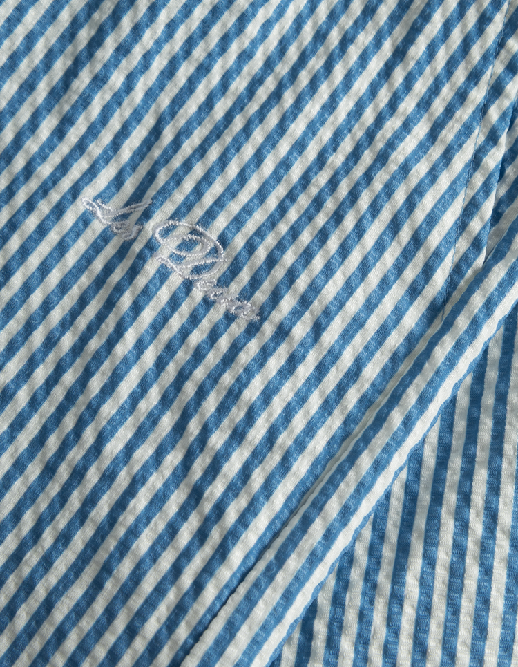Les deux stan stripe seersucker swim shorts washed denim blue light ivory