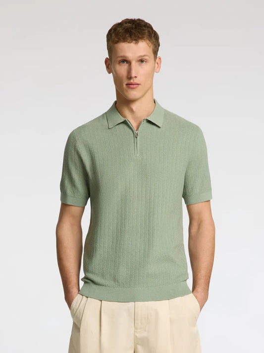Selectedhomme slhcran knit structure half zip polo iceberg green